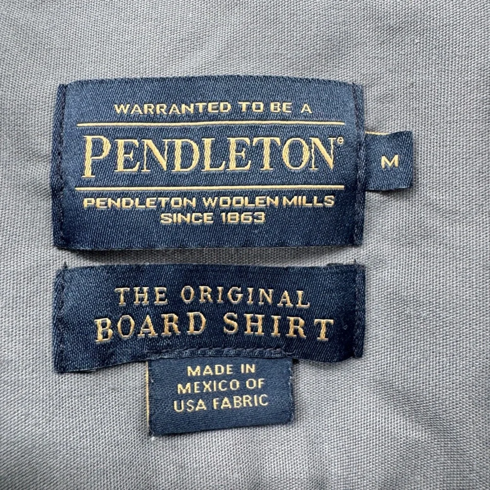 Pendleton Board Shirt Men Medium Blue Grey Plaid 100% Virgin Lace Wool Button Up - Picture 5 of 9